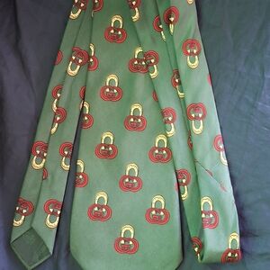 Gucci Green Tie with Red and Yellow Logo Pattern